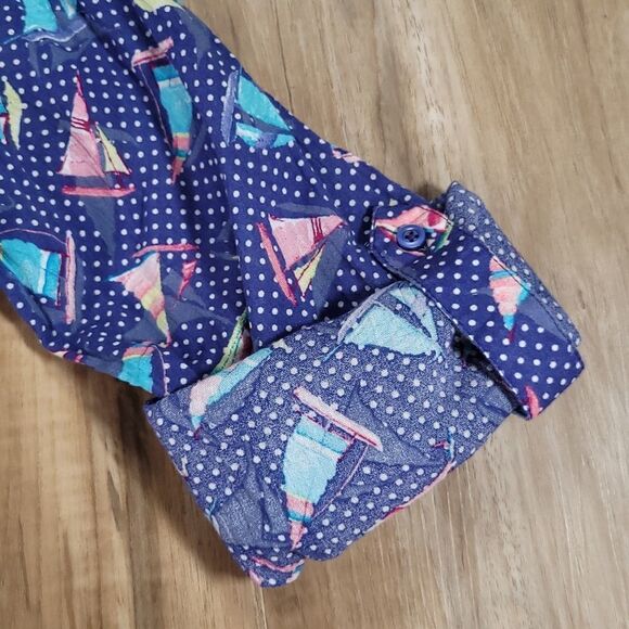 🔺️Talbots Blue Sailboat Print Buttoned Adjustable Long Sleeve Shirt Medium - Picture 7 of 10